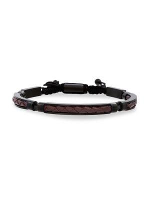 Lord & Taylor Stainless Steel & Leather Link Bracelet