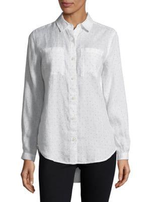 Lord & Taylor Plus Mini Dot Linen Button-down Shirt