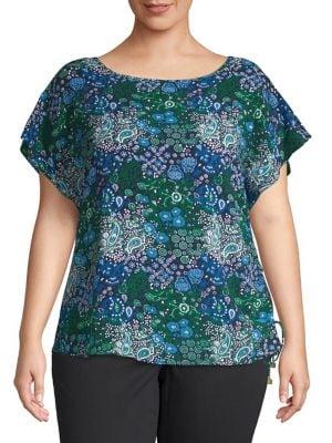 Michael Michael Kors Plus Plus Paisley Printed Flutter-sleeve Top
