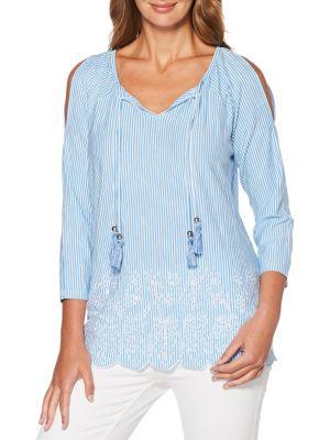 Rafaella Petite Striped Cold-shoulder Top