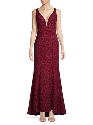 Xscape Long Glitter V-front Gown