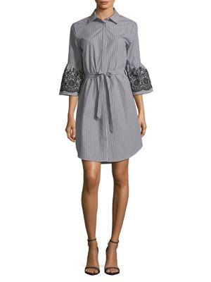 Calvin Klein Embroidered Bell-sleeve Tied Shirt Dress