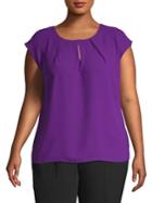Albert Nipon Plus Pleat Neck Crepe Top