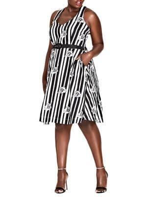 City Chic Plus Striped Floral A-line Dress