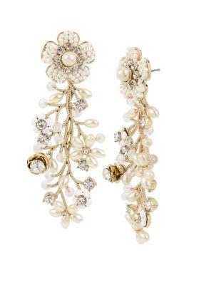 Miriam Haskell Vintage Pearl White Flower Crystal And Faux Pearl Front Back Earrings