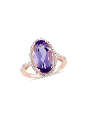 Sonatina 14k Rose Gold, Oval-cut Amethyst And Diamond Halo Ring