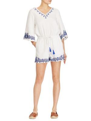 Lauren Ralph Lauren Embroidered V-neck Romper