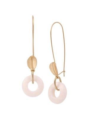Robert Lee Morris The Goddess Goldtone & Rose Quartz Ring Long Drop Earrings