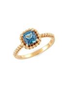 Lord & Taylor 14k Beaded Yellow Gold & Cushion-cut London Blue Topaz Ring