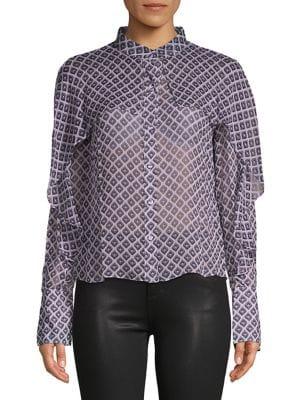 Diane Von Furstenberg Silk Diamond Ruffle Blouse