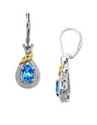 Lord & Taylor Sterling Silver Earrings With 14kt. Yellow Gold Blue Topaz And Diamond Accent