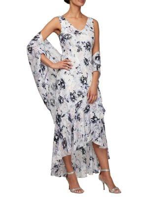 Alex Evenings 2-piece Shawl & Floral-print Fit-&-flare Dress
