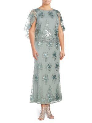 Brianna Plus Sleeveless Embellished Dress With Cape Back
