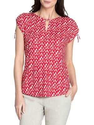 Nic+zoe Optical-print Tied Cap-sleeve Top