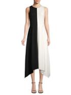 Donna Karan Sleeveless Colorblock Handkerchief A-line Dress