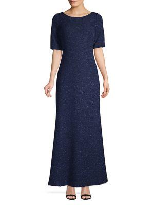 Karl Lagerfeld Paris Glitter Back Drape Evening Gown