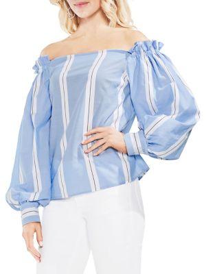 Vince Camuto Amalfi Breeze Stripe Off-the-shoulder Cotton Blouse