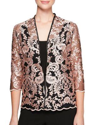 Alex Evenings Plus 2-in-1 Embroidered Quarter-sleeve Jacket And Tank Top