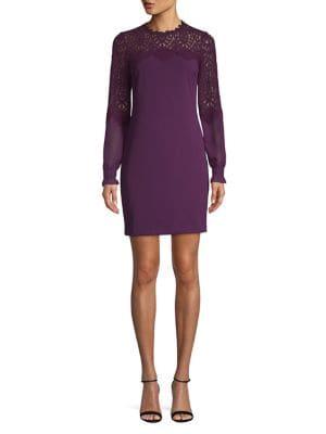 Kensie Long Sleeve Lace-trimmed Shift Dress