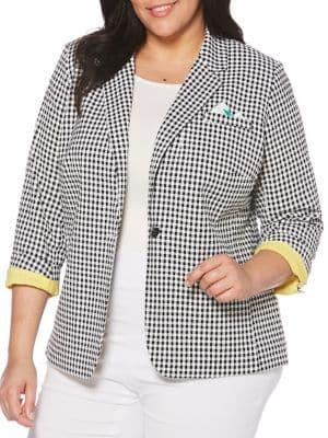 Rafaella Plus Gingham Stretch Seersucker Blazer