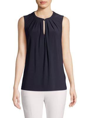 Donna Karan Sleeveless Pleated Keyhole Blouse