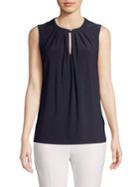 Donna Karan Sleeveless Pleated Keyhole Blouse