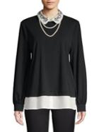 Karl Lagerfeld Paris Faux-pearl Embellished Layered Top
