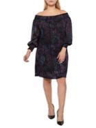 Addition Elle Michel Studio Plus Off-the-shoulder Smocked Printed Balloon Dress