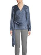 Vince Camuto Sapphire Sheen Printed Wrap Blouse