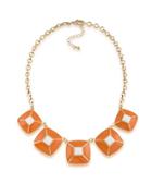 1st And Gorgeous Enamel Pyramid Pendant Statement Necklace In Spiced Orange And White
