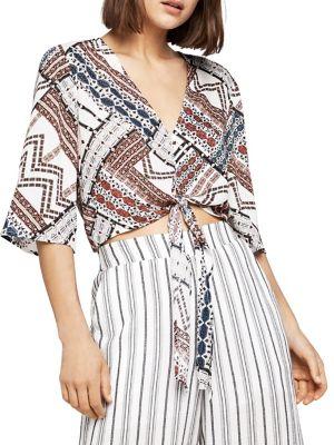 Bcbgeneration Ribbon Patchwork Tie-front Top
