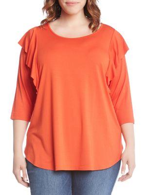 Karen Kane Plus Three-quarter Sleeve Ruffle Top