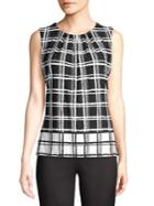 Calvin Klein Sleeveless Pleated Grid Print Top