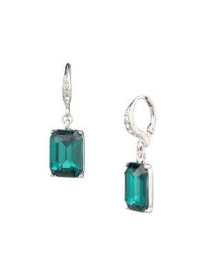 Givenchy Silvertone, Emerald & Crystal Drop Earrings