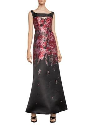 Bcbgmaxazria Metallic Floral Cut-out Gown