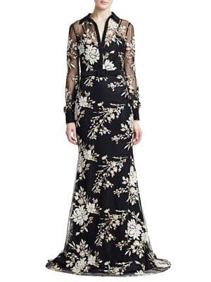 Badgley Mischka Platinum Sequined Cascading Shirtdress