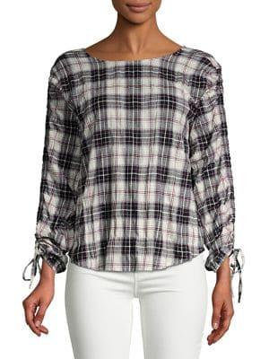 Vince Camuto Self-tie Plaid Blouse