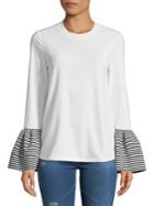 Beach Lunch Lounge Striped Bell-sleeve Cotton Top