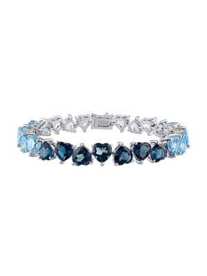 Sonatina Sterling Silver, London Blue Topaz, Swiss Blue Topaz & Sky Blue Topaz Heart Link Bracelet