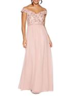 Quiz Bardot Off-the-shoulder Embroidered Gown