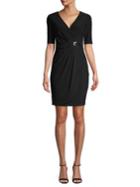 Eliza J Petite Elbow-sleeve Ruched Sheath Dress