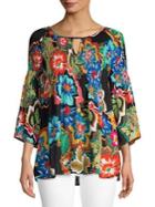 Spense Printed Smock Keyhole Top