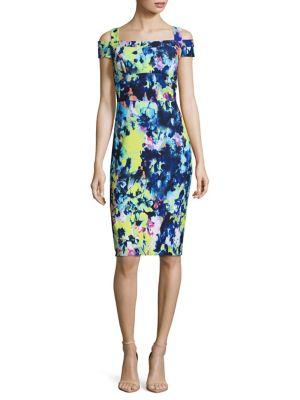 Nicole Miller New York Printed Cold-shoulder Sheath Dress