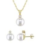 Sonatina 8-9mm Cultured Freshwater Pearl, Diamond And 14k Yellow Gold Necklace And Stud Earrings Set
