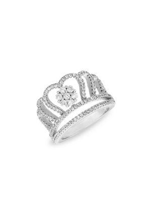 Lord & Taylor Princess Royal Tiara Crown 925 Sterling Silver & Crystal Ring
