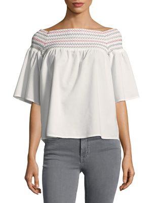 Beach Lunch Lounge Smocked Off-shoulder Bell-sleeve Top