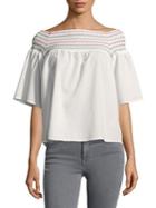 Beach Lunch Lounge Smocked Off-shoulder Bell-sleeve Top