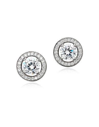 Crislu Platinum Sterling Silver And Cubic Zirconia Button Stud Earrings