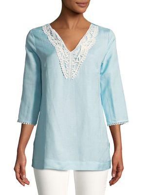 Context V-neck Crochet-trim Crinkle Top