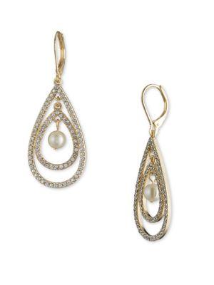 Anne Klein Faux Pearl And Crystal Teardrop Earrings
